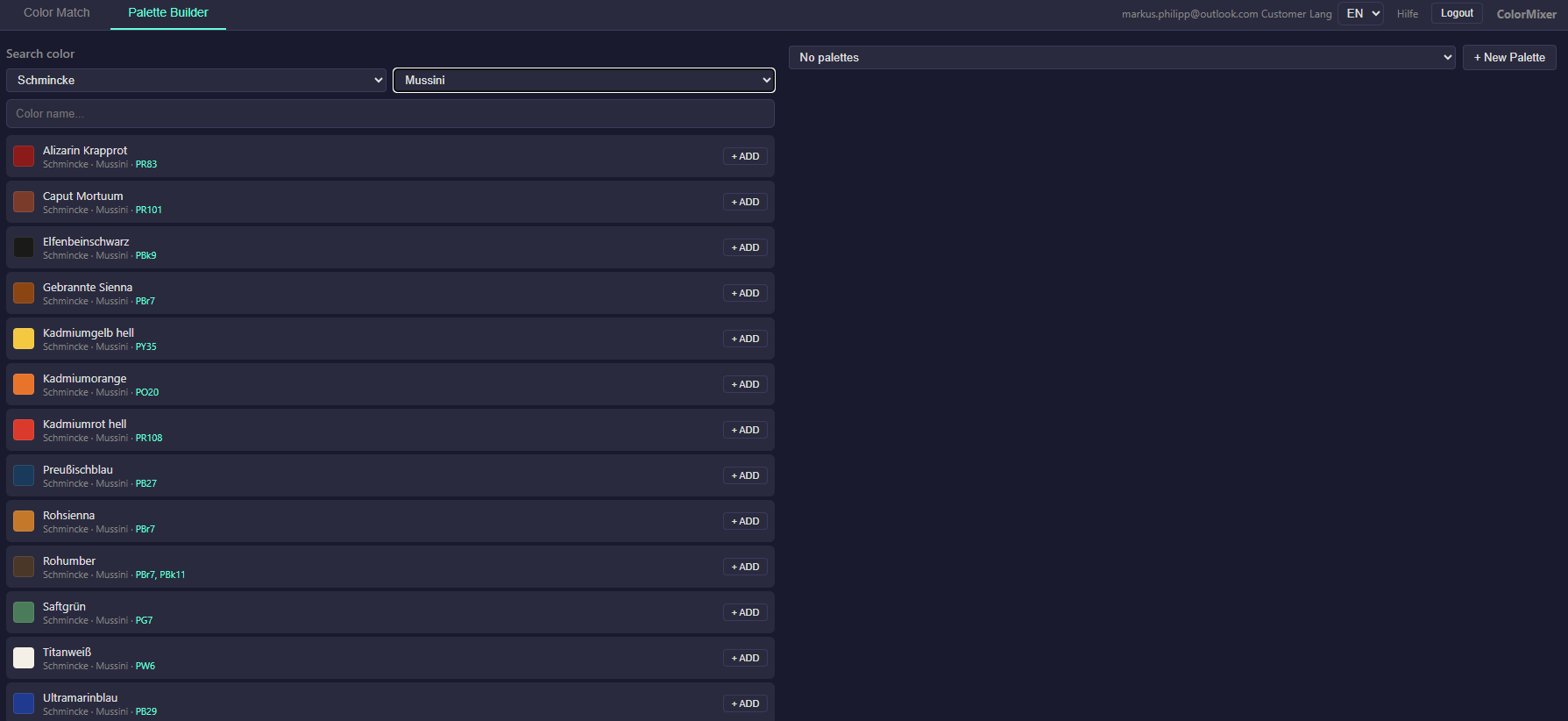 Farbliste einer Marke
