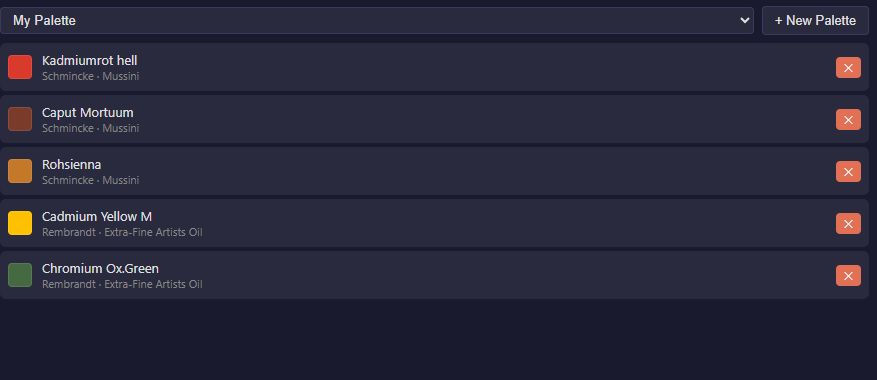 Palette mit mehreren Marken und Linien